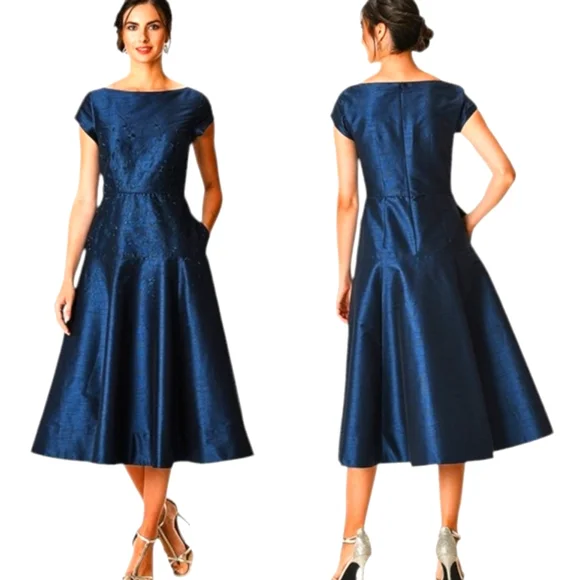 WAYWARD FANCIES eShakti Floral Vine Embroidered Dupioni Dress - Size 4X - Picture 1 of 12